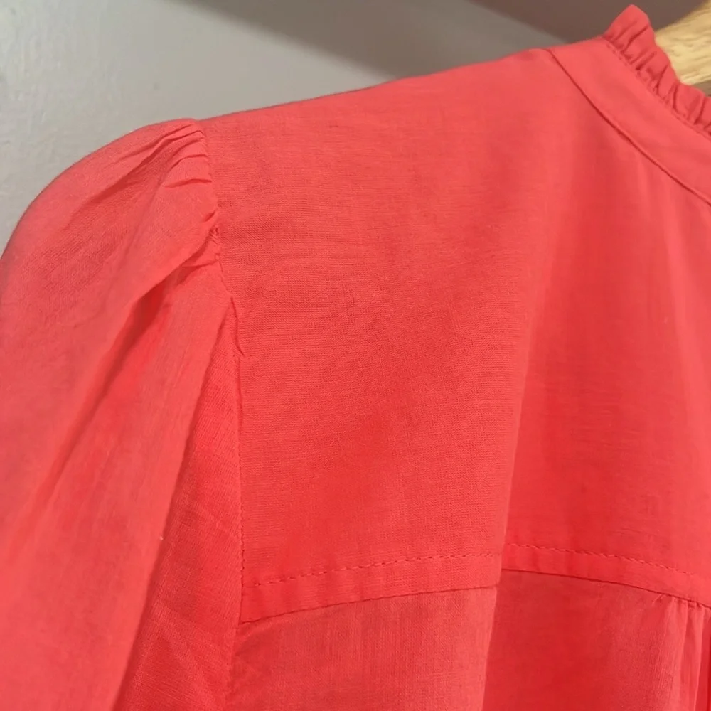 LOFT Embroidered Pleated Yoke Blouse Top, Size L